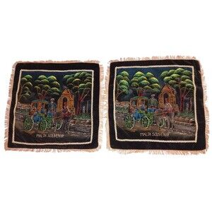 Vintage Souvenir of Malta Black Velvet Decorative Pillow Covers PAIR Maltese Cab